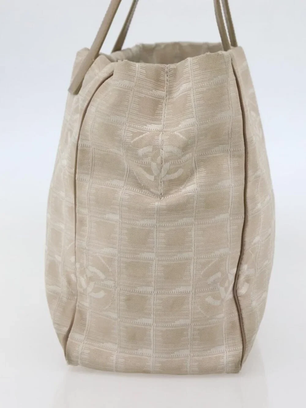 CHANEL New Travel Line Tote Bag Nylon Beige Gold CC Auth ti3423